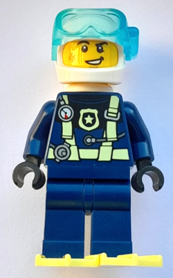Police - City Officer Dark Blue Diving Suit with Bright Light Yellow Harness, Flippers, White Helmet and Air Tanks, Scuff Mark (cty1477)