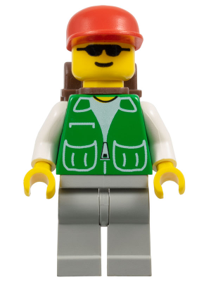 Jacket Green with 2 Large Pockets - Light Gray Legs, Red Cap and Brown Backpack (trn029)