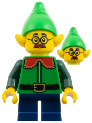 Elf - Bright Green Hat, Green Shirt with Red Collar, Dark Blue Short Legs (hol393)