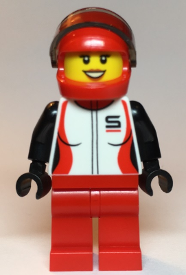 Race Car Driver, Female, Red and White Racing Jacket, Red Helmet and Legs (cty1109)