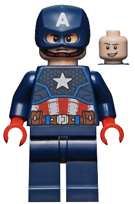 Captain America - Dark Blue Suit with Reddish Brown Belt, Red Hands, Helmet (sh0686)