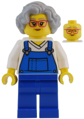Street Vendor - Female, Blue Overalls over V-Neck Shirt, Blue Legs, Light Bluish Gray Hair, Glasses (njo0835)