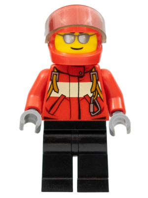 City Pilot Male, Red Fire Suit with Carabiner, Black Legs, Red Helmet, Silver Sunglasses (cty0678)