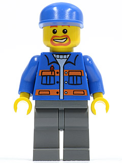 Blue Jacket with Pockets and Orange Stripes, Dark Bluish Gray Legs, Blue Cap, Beard Around Mouth (cty0141)