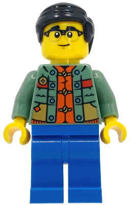 Man - Sand Green Sweater over Reddish Orange Tang Jacket, Blue Legs, Black Smooth Hair (hol414)
