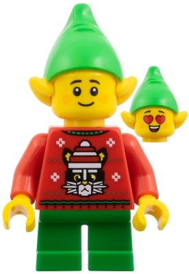 Elf - Red Holiday Sweater with Cat (hol386)