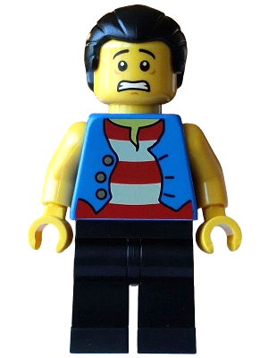 Pirate - Male, Blue Vest, Black Legs, Black Hair with Short Ponytail (bdp256)