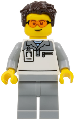 Formula 1 Mechanic - Male, Light Bluish Gray and White Polo Shirt, Light Bluish Gray Legs, Dark Brown Tousled Hair, Safety Glasses (cty1834)
