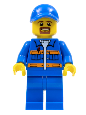 Blue Jacket with Pockets and Orange Stripes, Blue Legs, Blue Cap with Hole, Brown Moustache and Goatee (cty0556)
