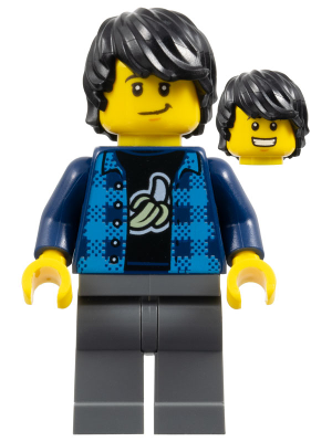 Man, Black Hair, Dark Azure Plaid Vest, Dark Blue Banana Shirt, Dark Bluish Gray Legs (hol190)