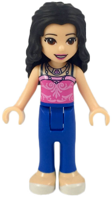 Friends Emma - Blue Trousers, Dark Pink Top with Bright Pink Filigree, 2 Necklaces (frnd0293)