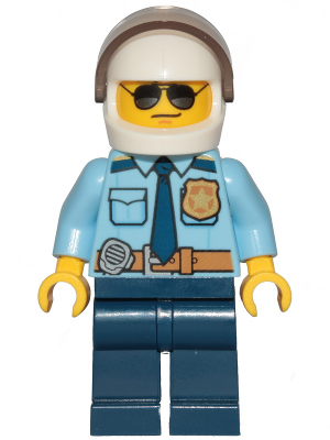 Police - City Officer Shirt with Dark Blue Tie and Gold Badge, Dark Tan Belt with Radio, Dark Blue Legs, White Helmet, Sunglasses (cty1249)