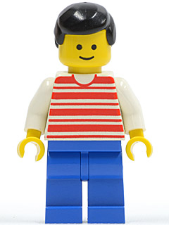 Horizontal Lines Red - White Arms - Blue Legs, Black Male Hair (hor001)
