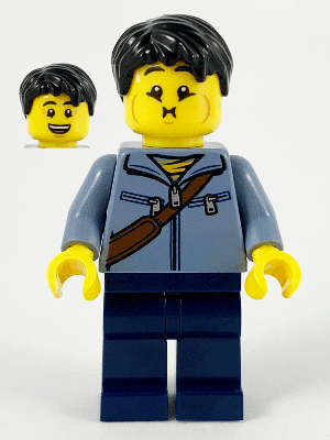 Man, Sand Blue Jacket and Reddish Brown Satchel, Dark Blue Legs, Black Hair (hol226)