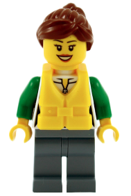 Angler - Female, White and Green Sweatshirt with Zipper, Sand Blue Legs, Reddish Brown Hair with Ponytail, Yellow Life Jacket with Center Buckle (cty0713)