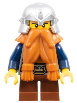Fantasy Era - Dwarf, Dark Orange Beard, Metallic Silver Helmet with Studded Bands, Dark Blue Arms, Pale Brown Beard (cas377)