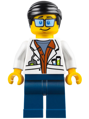 City Jungle Scientist - White Lab Coat with Test Tubes, Dark Blue Legs, Black Smooth Hair (cty0789)