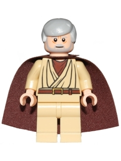 Obi-Wan Kenobi - Old, Light Bluish Gray Hair and Beard, Eyes with Glints, Starched Fabric Cape (sw0637a)