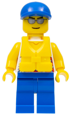 Tank Top with Surfer Silhouette, Blue Legs, Blue Short Bill Cap, Life Jacket Center Buckle, Silver Sunglasses (cty0468)
