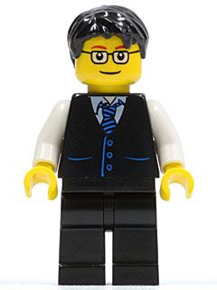 Black Vest with Blue Striped Tie, Black Legs, White Arms, Black Short Tousled Hair, Glasses (twn052)