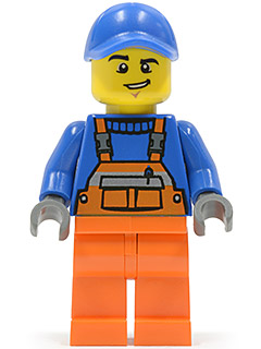 Overalls with Safety Stripe Orange, Orange Legs, Blue Cap with Hole, Lopsided Grin (twn232)