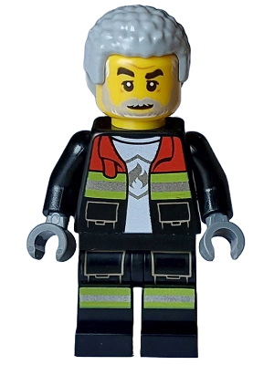 Fire - Male, Black Open Jacket and Legs with Reflective Stripes and Red Collar, Light Bluish Gray Coiled Hair (cty1716)