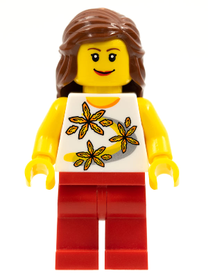 Yellow Flowers, Red Legs, Reddish Brown Female Hair Mid-Length (twn089)