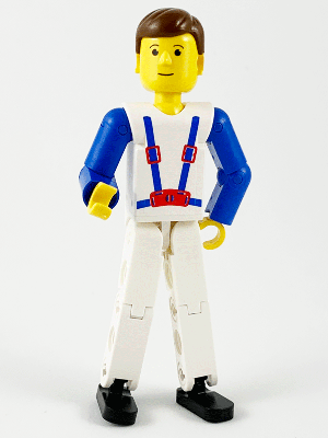 Technic Figure White Legs, White Top with Blue Suspenders Pattern, Blue Arms (tech006)