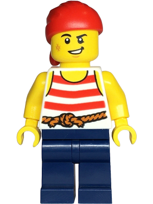 Pirate - Male, White Shirt with Red Stripes, Dark Blue Legs, Red Bandana (bdp144)