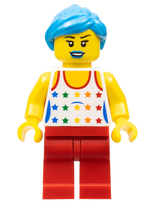 Musician - Female, White Top with Rainbow Stars, Red Legs, Dark Azure Ponytail and Swept Sideways Fringe, Blue Lips (Minifigure Only) (col260)