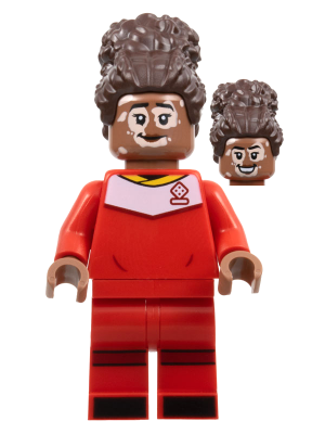 Soccer Player, Female, Red Uniform, Medium Brown Skin, Dark Brown Updo, Vitiligo (idea139)