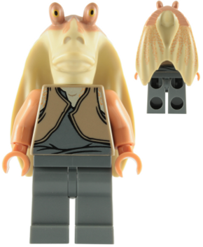 Jar Jar Binks - Dark Tan Torso, Printed Head with Dark Tan Top, Dark Bluish Gray Legs (sw0301)