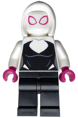 Ghost-Spider / Spider-Gwen (Gwen Stacy) - Black Legs, White Basic Smooth Hood, Magenta Hands (sh1030)