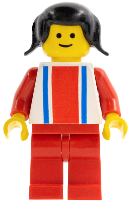 Vertical Lines Red & Blue - Red Arms - Red Legs, Black Pigtails Hair (ver007)