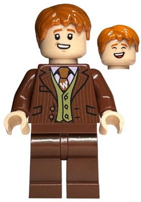 George Weasley - Reddish Brown Suit, Dark Orange Tie, Smiling / Laughing Head (hp251)