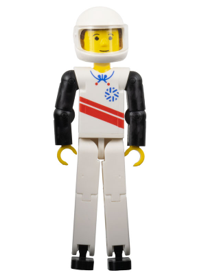 Technic Figure White Legs, White Top with Red Stripes Pattern, Black Arms, White Helmet (Skier) (tech039a)