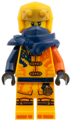 Arin - Shirt with Dark Blue and Reddish Orange Dragons, Hood with Horns (njo1031)