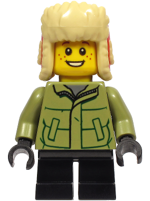 Boy - Olive Green Winter Jacket, Black Short Legs, Ushanka Hat (hol214)