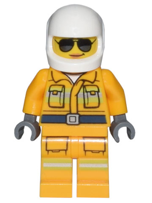 Fire - Reflective Stripes, Bright Light Orange Suit, White Helmet, Sunglasses (cty1433)