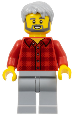 Male, Red Plaid Flannel Shirt, Light Bluish Gray Legs, Light Bluish Gray Hair, Dark Bluish Gray Beard (twn387)