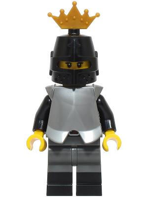 Knight - Female, Dark Bluish Gray and Silver Armor, Black Boots, Black Helmet, Pearl Gold Crown, Flat Silver Breastplate (bdp219)
