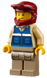 Wildlife Rescue Explorer - Male, Blue Vest with 'RESCUE' Pattern on Back, Dark Red Helmet, Dark Tan Legs with Pockets, Beard (cty1301)