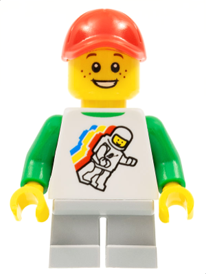 Classic Space Minifigure Floating Pattern, Light Bluish Gray Short Legs, Red Cap with Hole (cty0577)