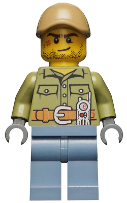 Volcano Explorer - Male, Shirt with Belt and Radio, Dark Tan Cap with Hole, Crooked Smile and Scar (cty0683)
