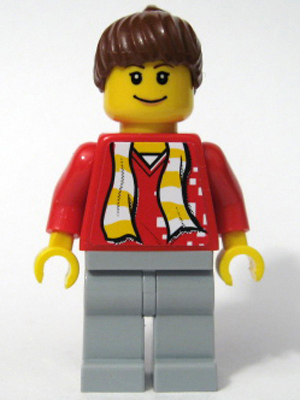 Soccer Fan Red - Sand Blue Legs, Striped Scarf and Dots Pattern Torso Sticker (soc115s)