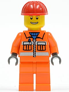 Construction Worker - Orange Zipper, Safety Stripes, Orange Arms, Orange Legs, Red Construction Helmet, Eyebrows, Thin Grin with Teeth (cty0034)