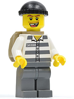 Police - Jail Prisoner 50380 Prison Stripes, Dark Bluish Gray Legs, Black Knit Cap, Missing Tooth, Backpack (cty0217)