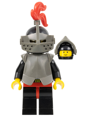 Breastplate - Armor over Black, Black Helmet, Dark Gray Visor, Red 3-Feather Plume (cas172)