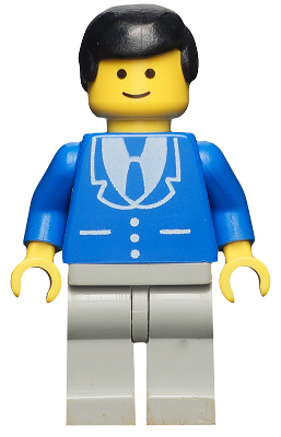 Suit with 3 Buttons Blue - Light Gray Legs, Black Male Hair (trn070)