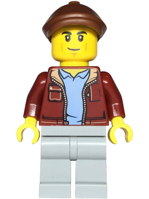 Car Transporter Driver - Male, Dark Red Jacket, Light Bluish Gray Legs, Reddish Brown Flat Cap (cty1815)